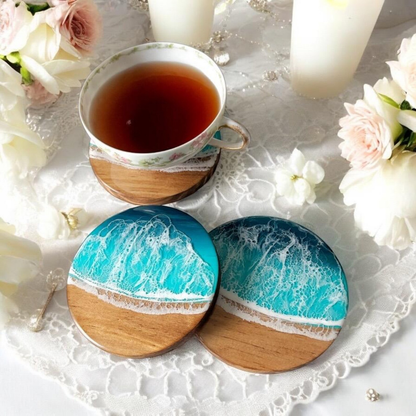 Handmade Epoxy Ocean Coasters 6X