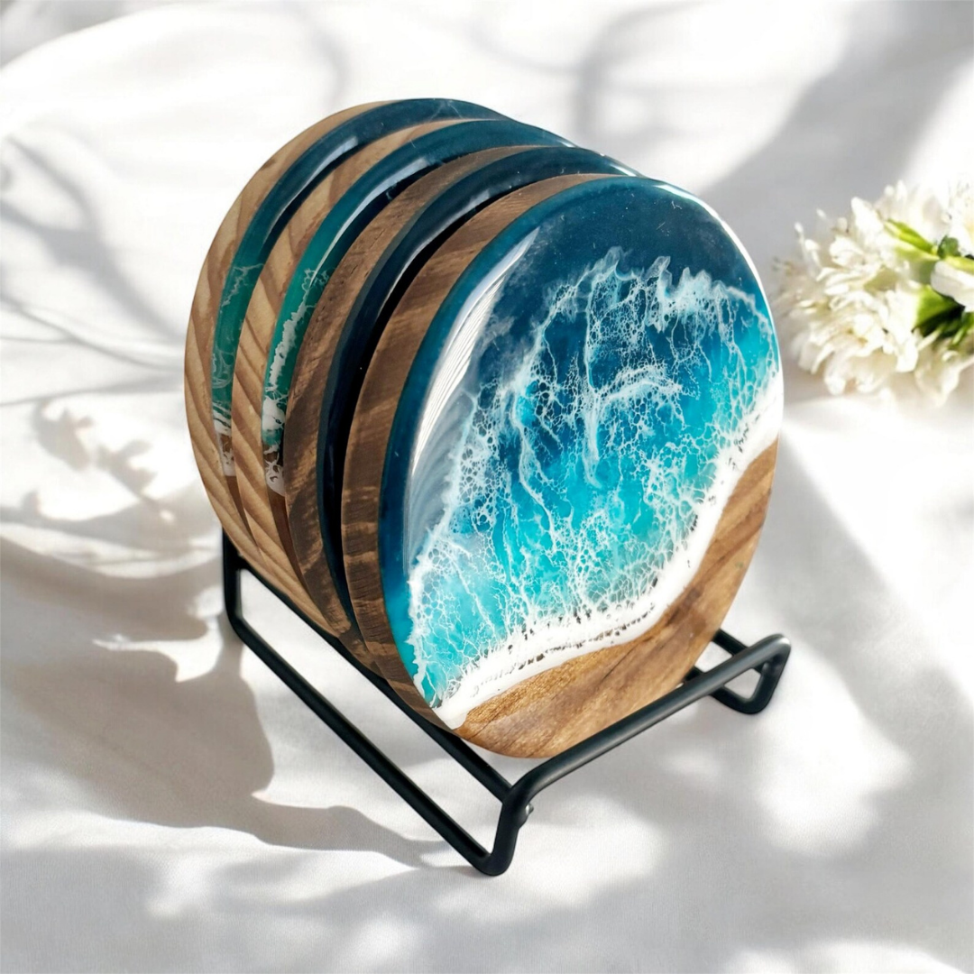 Handmade Epoxy Ocean Coasters 6X