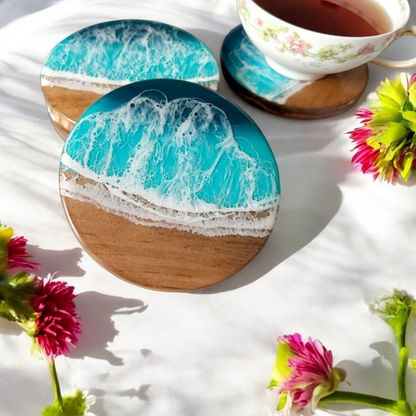Handmade Epoxy Ocean Coasters 6X