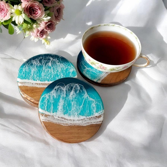 Handmade Epoxy Ocean Coasters 6X